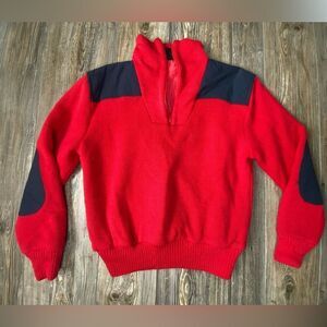 Vintage Men's Helly Hansen Red Insulated Wool Pullover 1/4 Zip Small  Elbow Pad